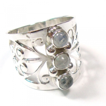 Pure silver bohemian chic design three stone finger ring 